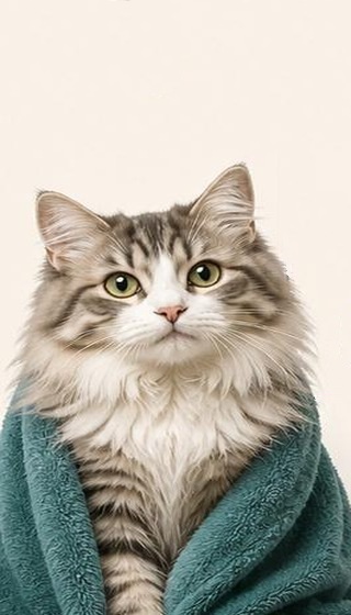 Fluffy cat after full grooming